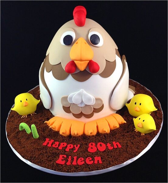Hình ảnh bánh sinh nhật hình gà mái cùng đàn con