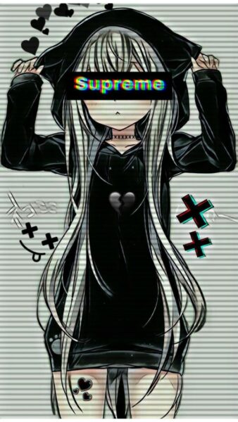 hình ảnh anime ngầu nữ supreme mặc váy đen bí ẩn