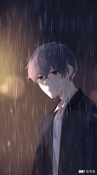 ảnh avatar cô đơn boy anime trong mưa