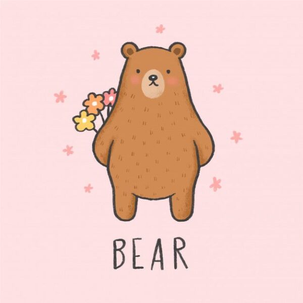 ảnh avatar gấu nâu cầm hoa lãng mạn