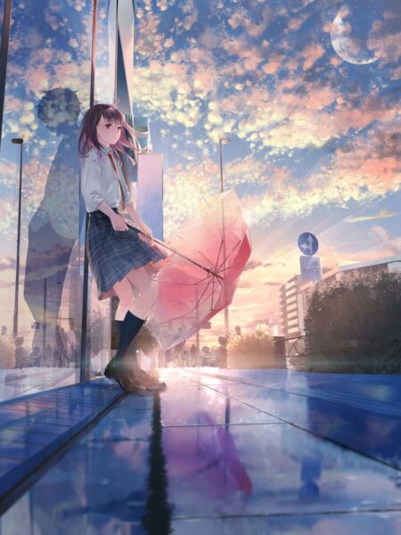 hình avatar cô đơn cô gái cầm ô một mình
