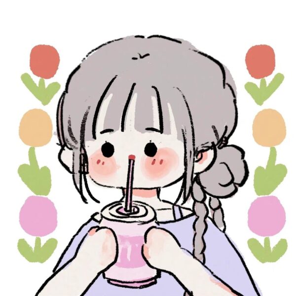 hình avatar tiktok girl cute uống trà sữa