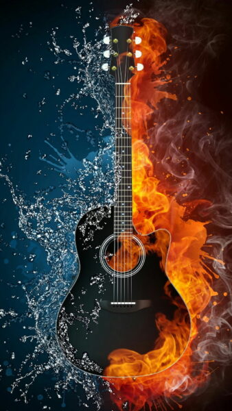 Ảnh Guitar nghệ thuật với lửa