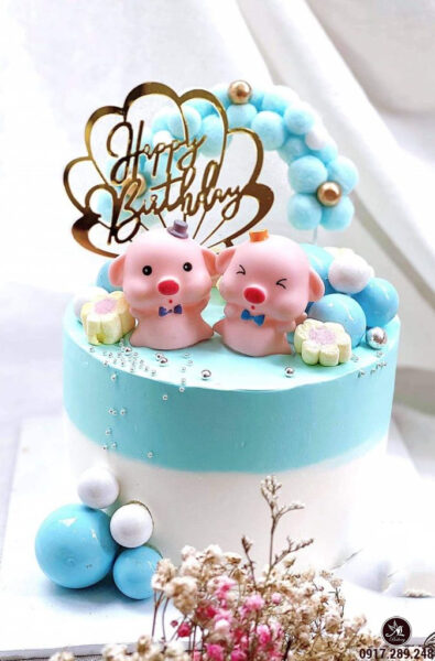Bánh sinh nhật con lợn cho người tuổi Hợi cặp đôi Peppa hạnh phúc