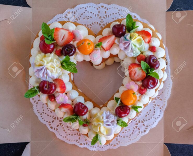 beautiful homemade cake in the shape of a heart