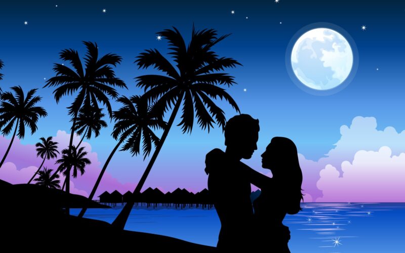 Hình nền tình yêu lãng mạn đêm trăng tròn