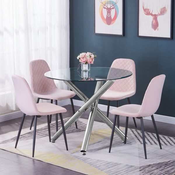 Mẫu bàn ăn ghế da màu hồng