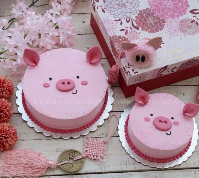 Mẫu bánh sinh nhật con lợn cho người tuổi Hợi tai da khác màu