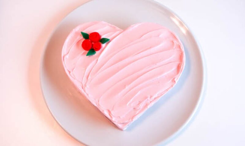 Mẫu bánh sinh nhật hình trái tim hồng nhạt trơn