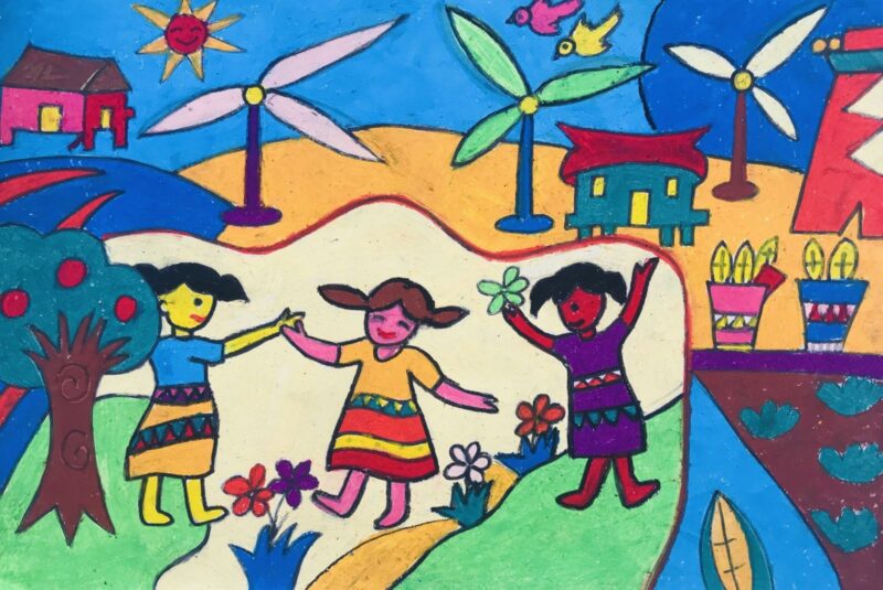 Tranh vẽ thành phố hòa bình trẻ em vui ca