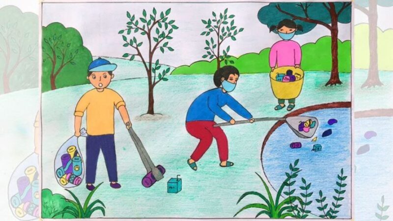 Vẽ tranh công viên xanh trường em bảo vệ môi trường