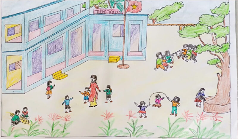 Vẽ tranh công viên xanh trường em của học sinh tiểu học