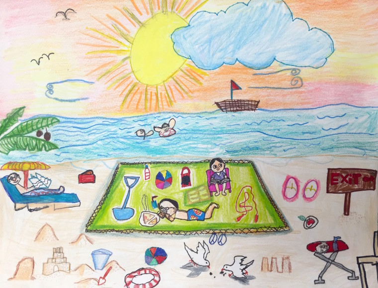 Vẽ tranh hoạt động ngày hè vui chơi trên bãi biển