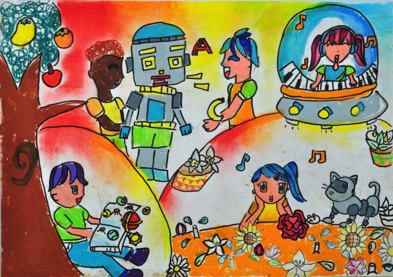 Vẽ tranh thế giới trong tương lai chung sống cùng robot