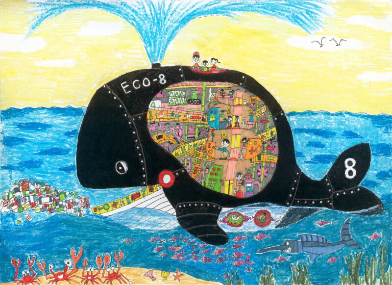 Vẽ tranh thế giới trong tương lai sống trong tàu cá mập