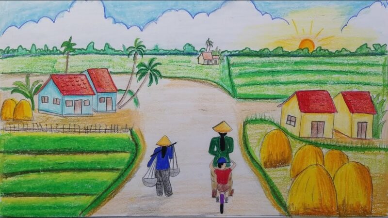Vẽ tranh tình yêu quê hương đất nước chạy trên đường làng