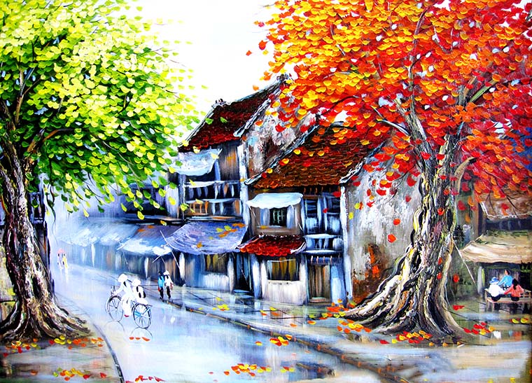 Vẽ tranh tình yêu quê hương đất nước mùa thu lá đỏ