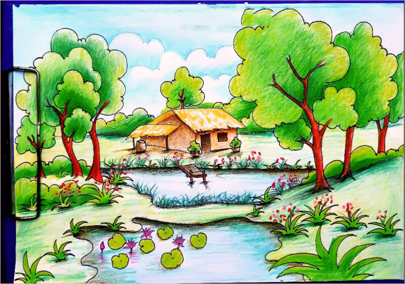Vẽ tranh tình yêu quê hương đất nước nhà nhỏ bên sông