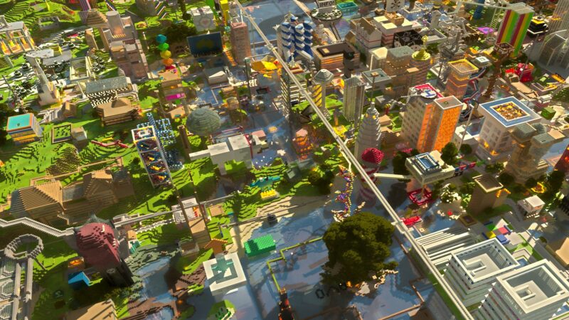 Hình nền minecraft chụp thành phố từ trên cao