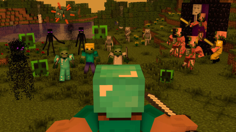 Hình nền minecraft cuộc chiến với zombie