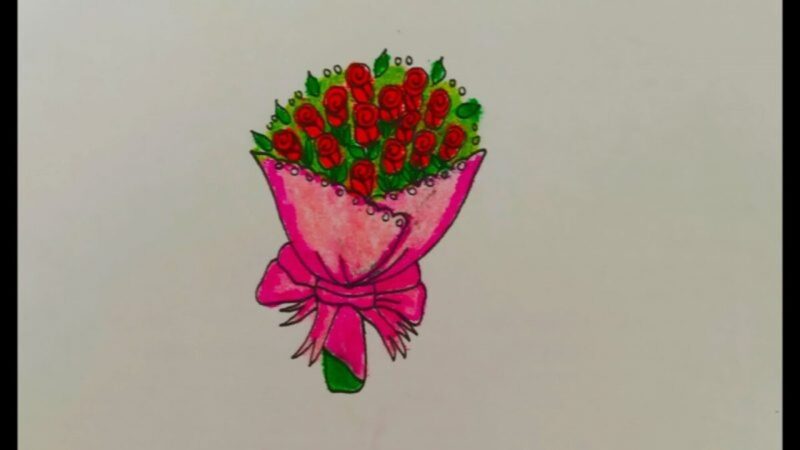 Tranh vẽ hoa đơn giản bó hoa hồng
