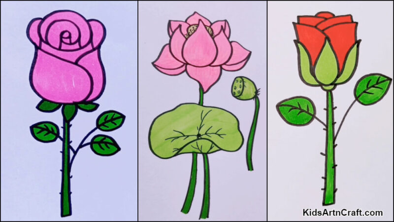 Tranh vẽ hoa đơn giản các loài hoa khác nhau