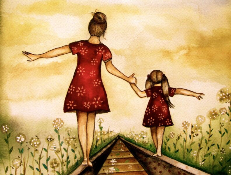 Hình vẽ mẹ và con gái đẹp ý nghĩa nhất