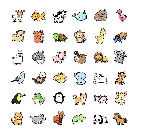 Hình vẽ sticker cute về các loại con vật