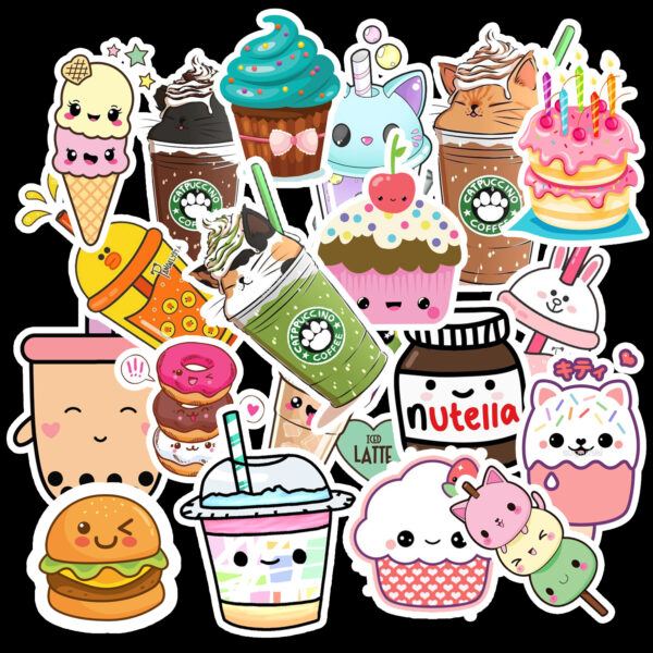 Hình vẽ sticker cute về các loại kem và bánh