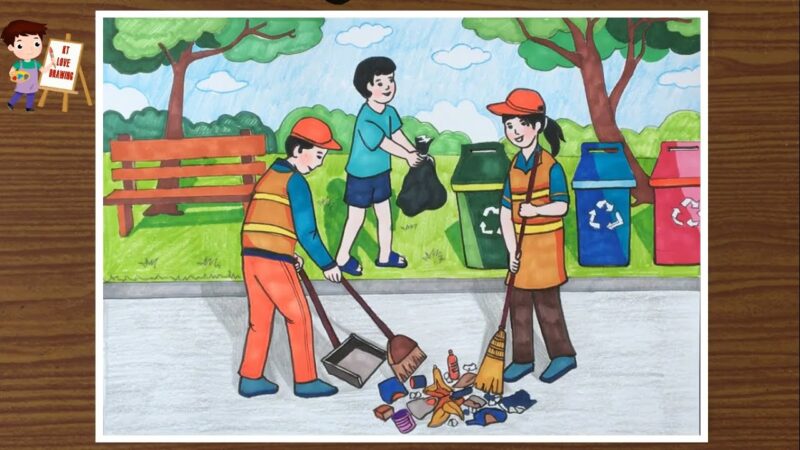 Vẽ tranh bảo vệ môi trường bé cùng thu gom rác
