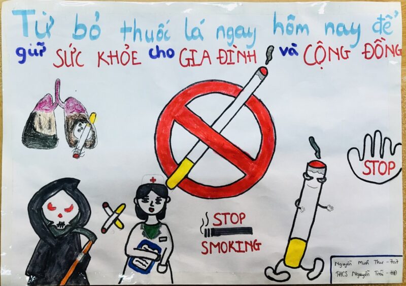 Vẽ tranh cấm hút thuốc lá để bảo vệ sức khoẻ gia đình và cộng đồng