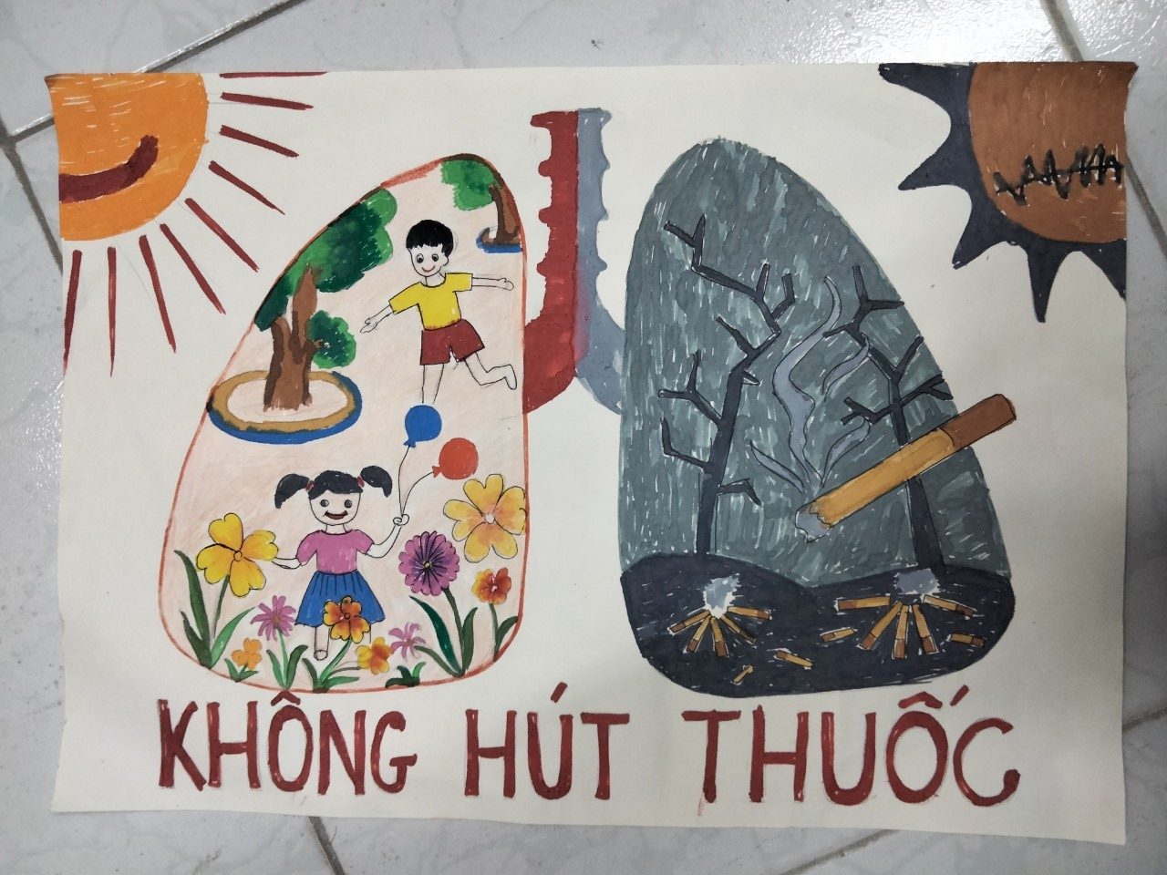 Học sinh Hậu Giang vẽ 900 tranh tham gia Cuộc thi vẽ tranh kèm slogan  phòng chống tác hại thuốc lá