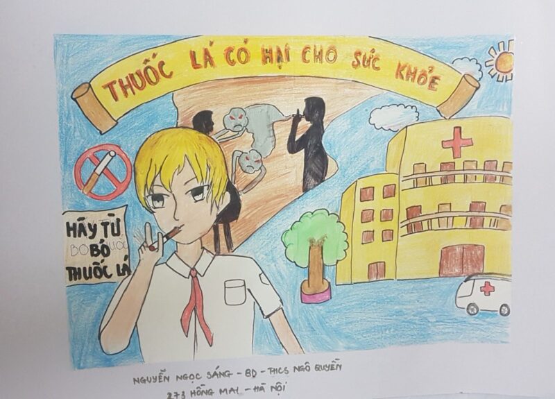 Vẽ tranh cấm hút thuốc lá học sinh không được hút thuốc