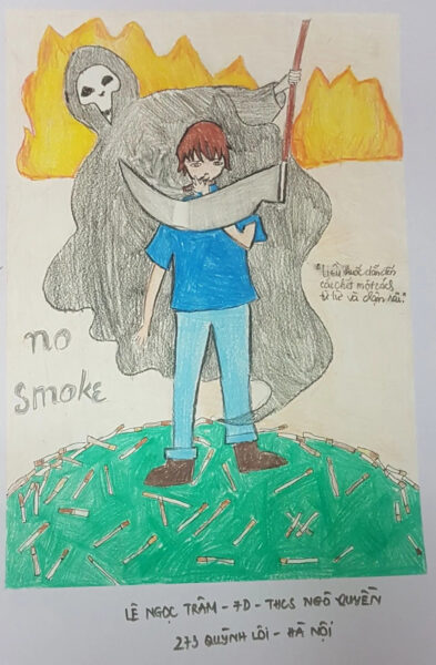 Vẽ tranh cấm hút thuốc lá hút thuốc như gặp thần chất