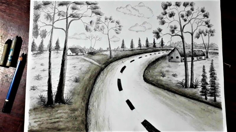 Vẽ tranh đen trắng con đường về nhà