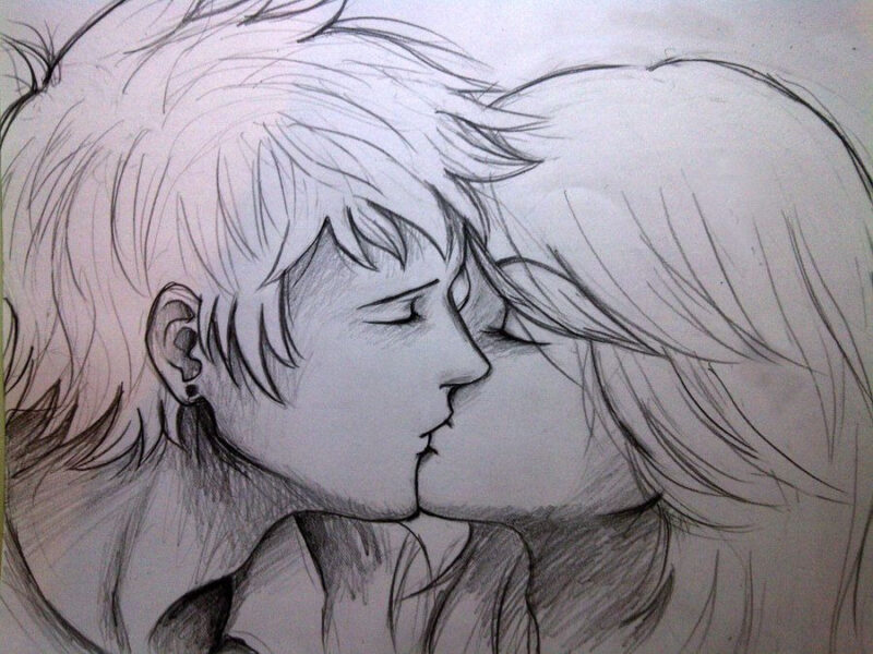 Vẽ tranh đen trắng về tình yêu cặp đôi hôn nhau