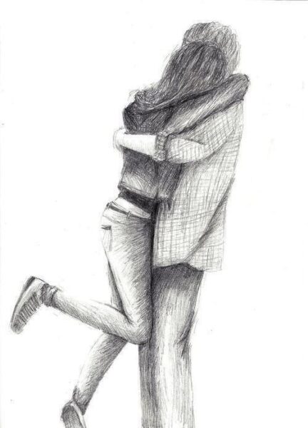 Vẽ tranh đen trắng về tình yêu cặp đôi ôm nhau