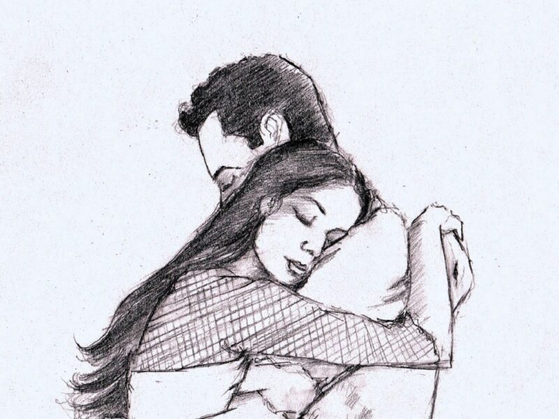 Vẽ tranh đen trắng về tình yêu nam nữ ôm nhau