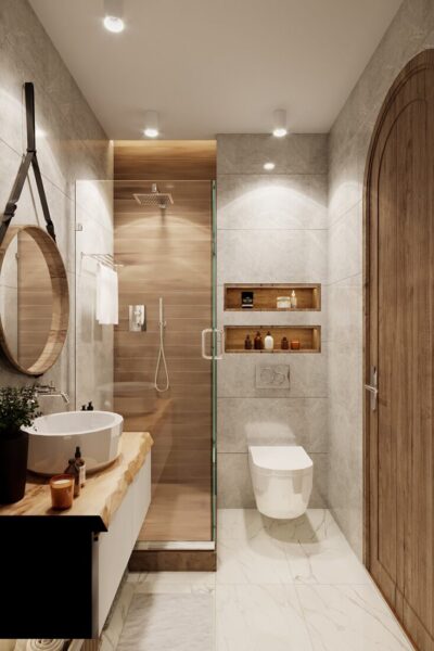 Mẫu phòng tắm cửa gỗ