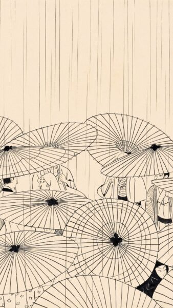 Tranh Nhật Bản nét vẽ đơn giản ngày mưa độc nhất