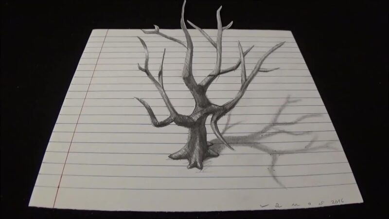 Vẽ tranh đen trắng 3d cái cây