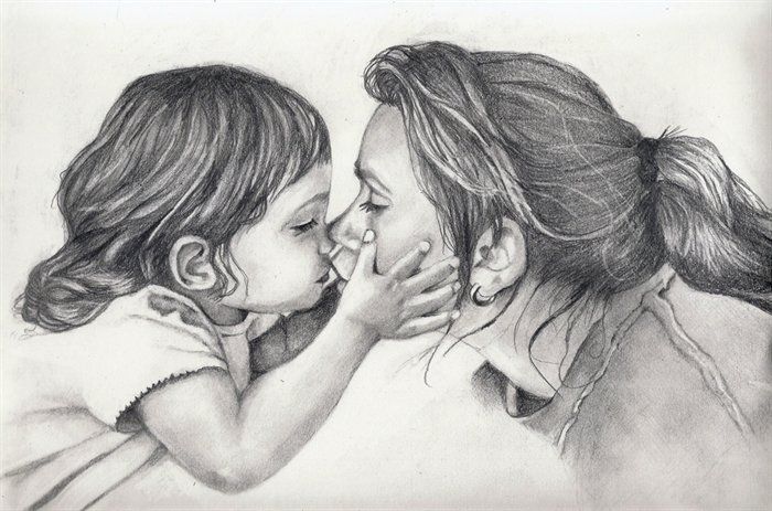 Vẽ tranh đen trắng mẹ và con gái