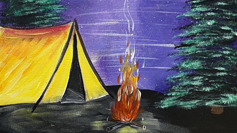 Vẽ tranh lều trại bên bếp lửa