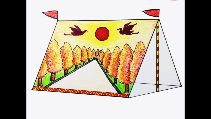 Vẽ tranh lều trại dưới ánh hoàng hôn
