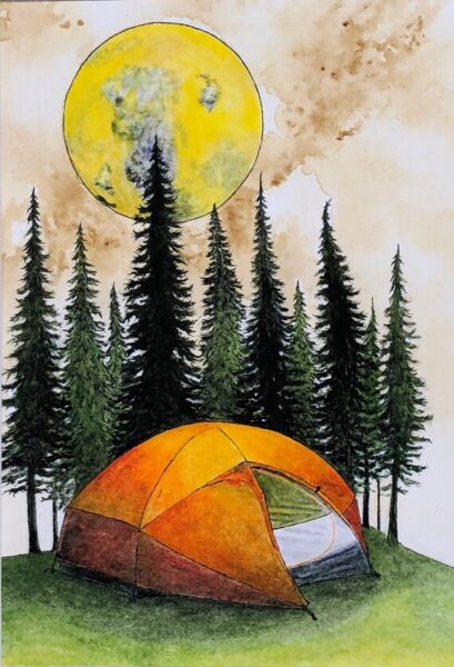 Vẽ tranh lều trại dưới rừng thông