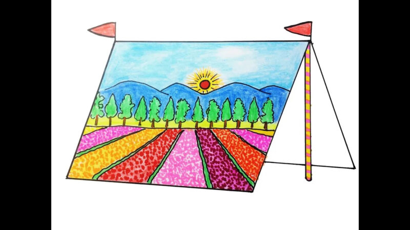 Vẽ tranh lều trại hoạ tiết cánh đồng hoa