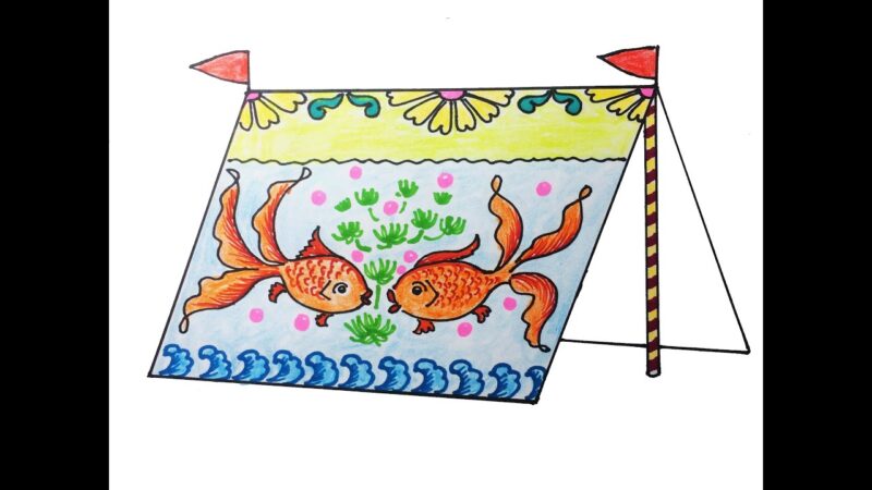 Vẽ tranh lều trại hoạ tiết con cá