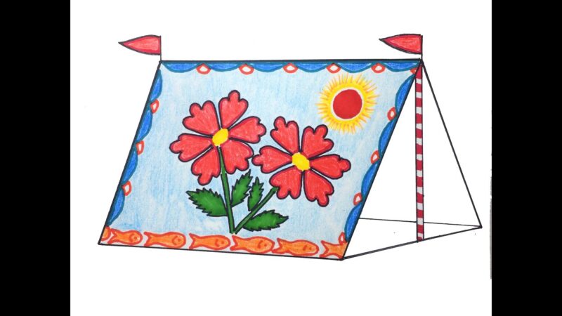 Vẽ tranh lều trại hoạ tiết hoa cúc