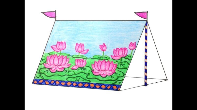 Vẽ tranh lều trại hoạ tiết hoa sen