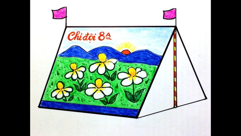 Vẽ tranh lều trại hoạ tiết vườn hoa đang nở